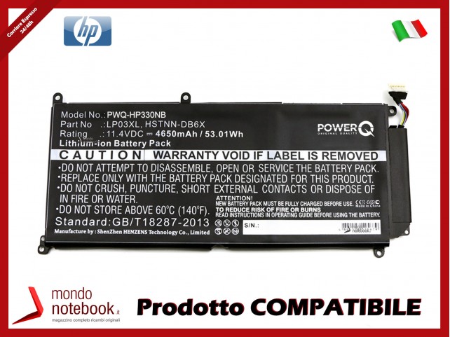 Batteria PowerQ per HP Envy 14-J001XX 4650 mAh 11.4V P/N 804072-241 Nero