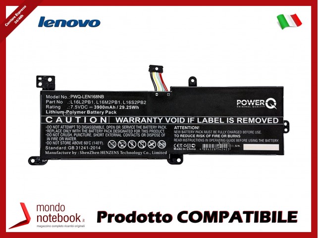 Batteria PowerQ per Lenovo 130-14AST 3900 mAh 7.5V P/N L16C2PB1 Nero