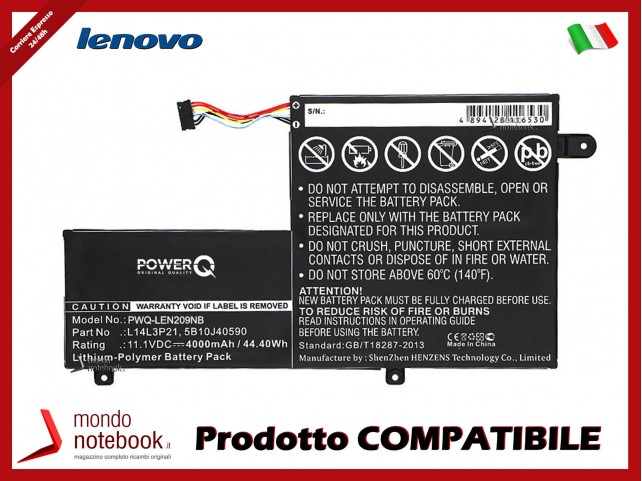 Batteria PowerQ per Lenovo 510S 4000 mAh 11.1V P/N 5B10G78609 Nero
