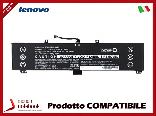 Batteria PowerQ per Lenovo Erazer Y50 7200 mAh 7.4V P/N 5B10K10190 Nero