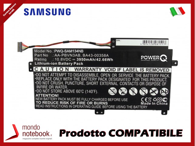 Batteria PowerQ per Samsung 340XAA 3950 mAh 10.8V P/N AA-PBVN3AB Nero