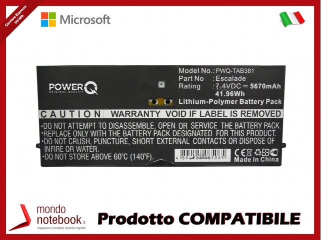 Batteria PowerQ per Microsoft 9SR-00013 5670mAh 7.4V P/N 2ICP5/94/104