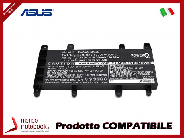 Batteria PowerQ per Asus F756UA 5000 mAh 7.6V P/N 0B200-01800000 Nero