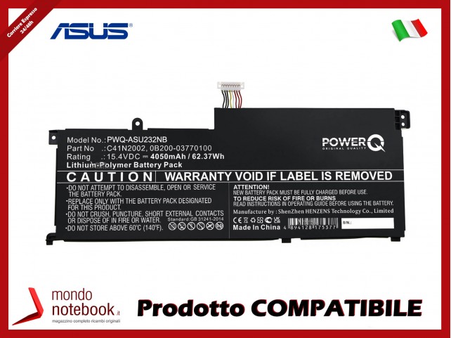 Batteria PowerQ per Asus UX535LH-BH74 4050 mAh 15.4V P/N 0B200-03770100 Nero