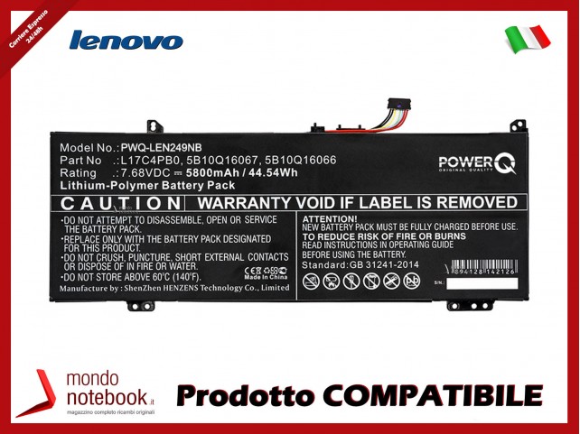 Batteria PowerQ per Lenovo IdeaPad 530S 5800 mAh 7.68V P/N 5B10Q16066 Nero