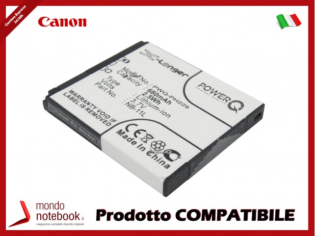 Batteria PowerQ per Canon ELPH 110 HS 680mAh 3.7V P/N NB-11L
