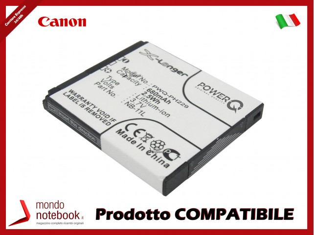 Batteria PowerQ per Canon ELPH 110 HS 680mAh 3.7V P/N NB-11L