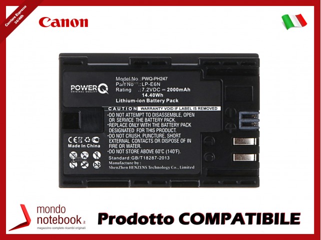 Batteria PowerQ per Canon EOS 5D Mark II 2000mAh 7.2V P/N LP-E6N