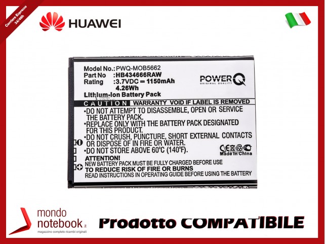 Batteria PowerQ per Huawei E5573 E5577 1150mAh 3.7V P/N HB434666RAW