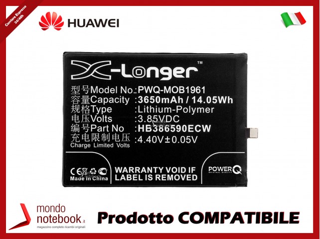 Batteria PowerQ per Huawei Honor 8X 3650mAh 3.85V P/N HB386590ECW