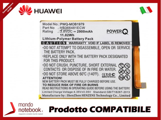 Batteria PowerQ per Huawei 6 2018 Dual SIM 2900mAh 3.8V P/N HB366481ECW