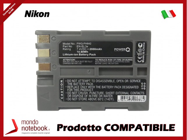 Batteria PowerQ per Nikon D100 2000mAh 7.4V P/N EN-EL3e