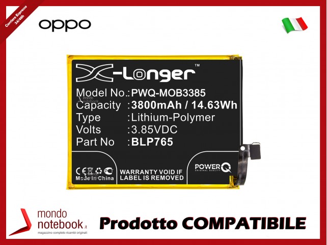 Batteria PowerQ per OPPO A91 3800mAh 3.85V P/N BLP765