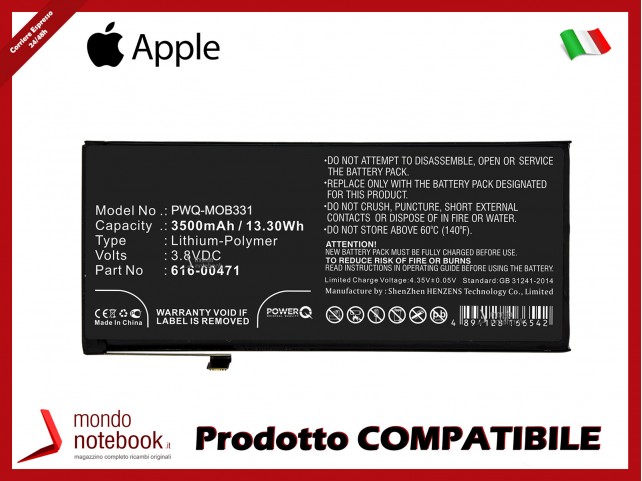 Batteria PowerQ per Apple A1984 3500mAh 3.8V P/N 616-00468