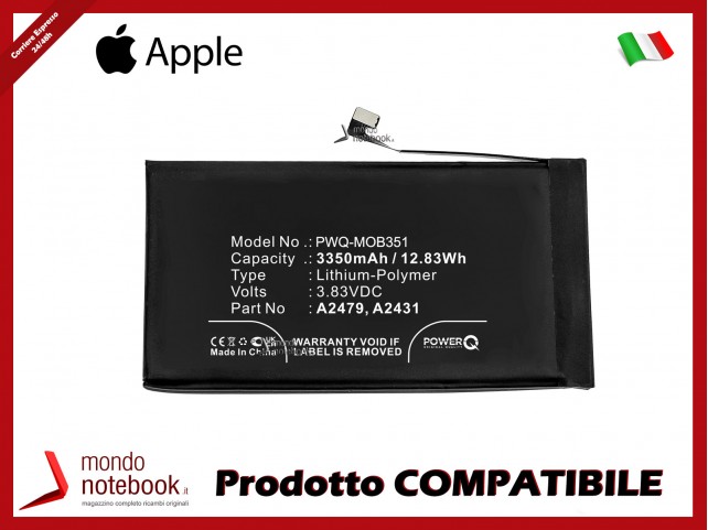 Batteria PowerQ per Apple iPhone 12 3350mAh 3.83V P/N A2431