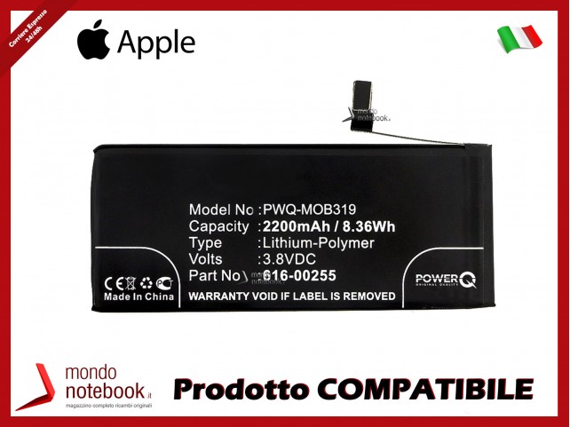 Batteria PowerQ per Apple iPhone 7 2200mAh 3.8V P/N 616-00255