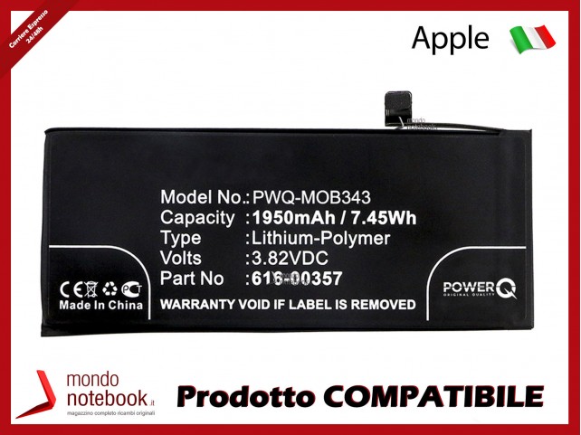 Batteria PowerQ per Apple A1863 1950mAh 3.82V P/N 616-00357