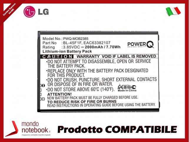 Batteria PowerQ per LG Aristo 2000mAh 3.85V P/N BL-45F1F