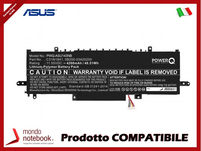 Batteria PowerQ per Asus UX334 4200 mAh 11.55V P/N 0B200-03420200 Nero