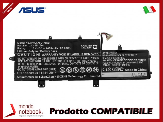 Batteria PowerQ per Asus UX450FD-1A 4400 mAh 15.4V P/N 0B200-02980100 Nero