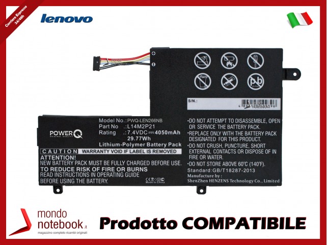 Batteria PowerQ per Lenovo IdeaPad 300s-14ISK 4050 mAh 7.4V P/N 5B10G78610 Nero