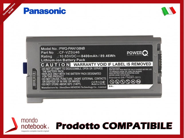Batteria PowerQ per Panasonic CF-30 8400 mAh 10.65V P/N CF-VZSU1430U Grey