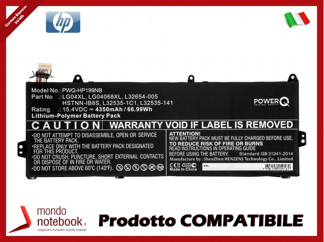 Batteria PowerQ per HP Pavilion 15-cs1001la 4350 mAh 15.4V P/N HSTNN-IB8S Nero