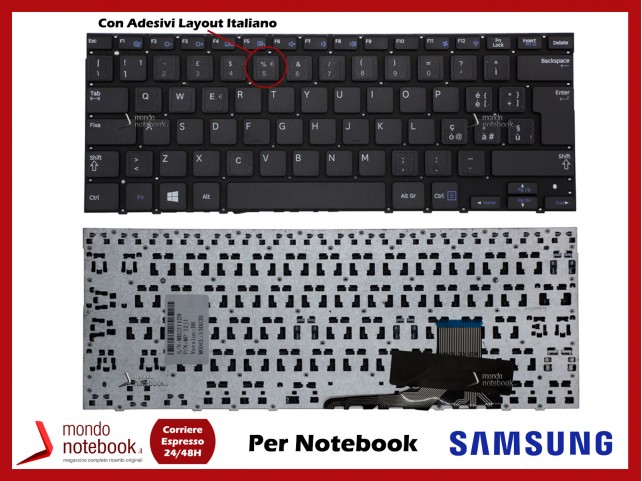 Tastiera Notebook SAMSUNG Np530u3b Np530u3c 535U3c (SENZA FRAME) con Adesivi Layout Italiano