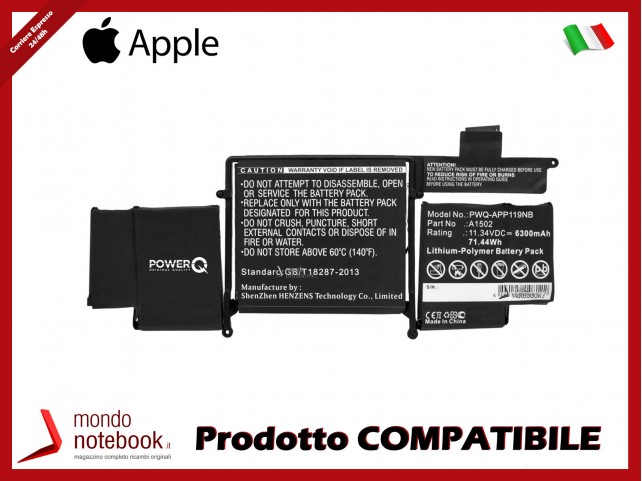 Batteria PowerQ per Apple MacBook Pro ""Core i5" 2.4 13" 6300 mAh 11.34V P/N 020-8146 Nero
