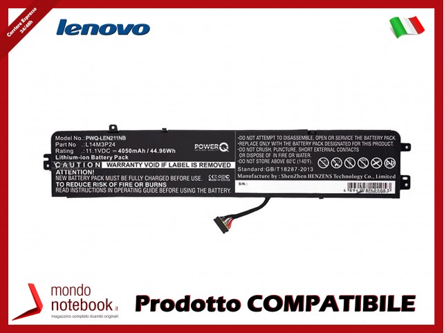 Batteria PowerQ per Lenovo Ideapad 700 4050 mAh 11.1V P/N 5B10H41180 Nero