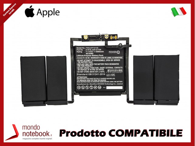 Batteria PowerQ per Apple A1706 4300 mAh 11.4V P/N 020-01705 Nero