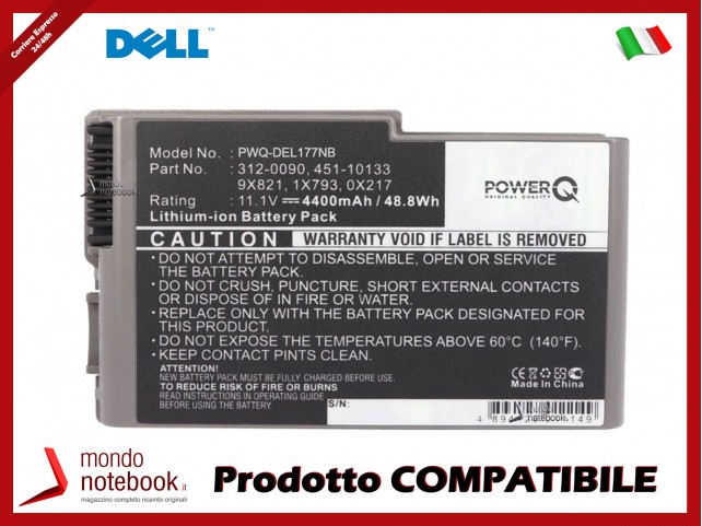 Batteria PowerQ per DELL Inspiron 500m 4400 mAh 11.1V P/N 07W999 Metallic silver