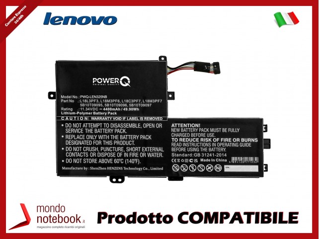 Batteria PowerQ per Lenovo IdeaPad C340 15 4400 mAh 11.34V P/N 5B10T09095 Nero
