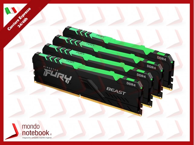 Kingston FURY Beast RGB 64GB (4x16GB) 3200MHz DDR4 CL16 Memoria Gaming Kit per Computer Fissi Kit da 4 KF432C16BBAK4/64