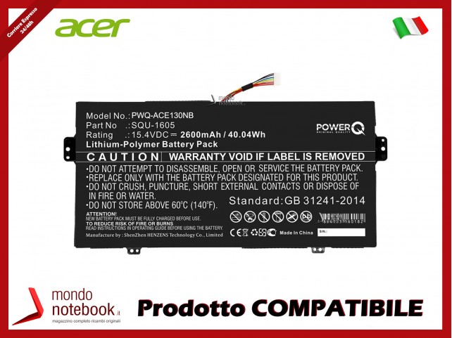 Batteria PowerQ per Acer SF713-51 2600 mAh 15.4V P/N SQU-1605 Nero