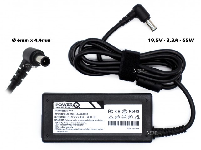 Alimentatore PowerQ per SONY 65W 19,5V 3,3A (6mm x 4,4mm)