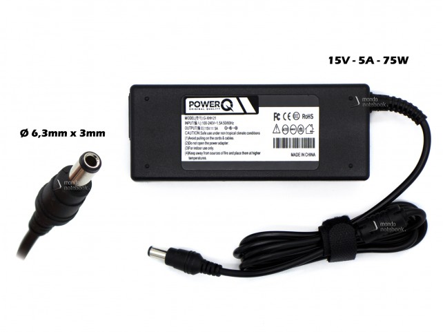 Alimentatore PowerQ per TOSHIBA 75W 15V 5A (6,3mm x 3mm)