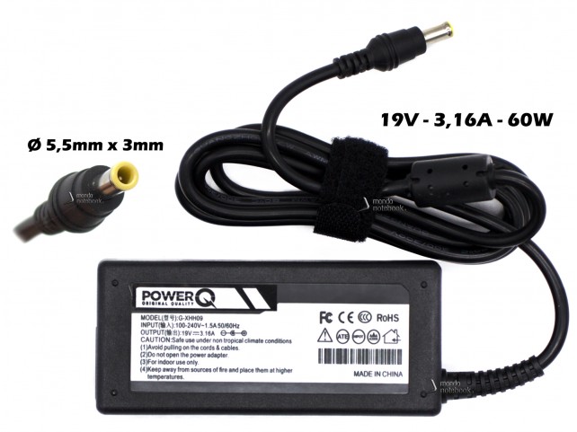 Alimentatore PowerQ per SAMSUNG 60W 19V 3,16A (5,5mm x 3mm)