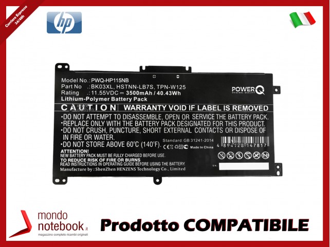 Batteria PowerQ per HP Pavilion x360 14-ba000 3500 mAh 11.55V P/N 916366-421 Nero