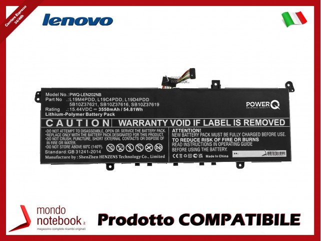 Batteria PowerQ per Lenovo ThinkBook 13s G2 ARE(20WC) 3550 mAh 15.44V P/N 5B10Z37621 Nero