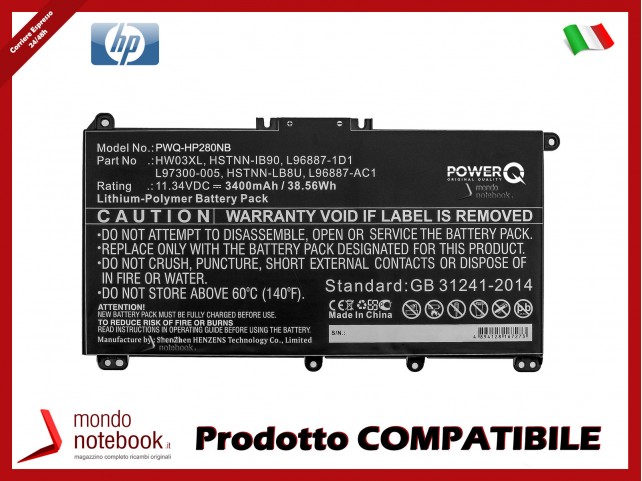 Batteria PowerQ per HP Pavilion 15 15-EG0000 3400 mAh 11.34V P/N HSTNN-IB90 Nero