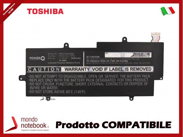 Batteria PowerQ per Toshiba Portege Z830 3000 mAh 14.8V P/N PA5013U-1BRS Nero