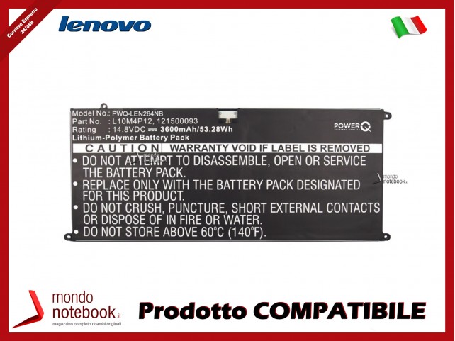 Batteria PowerQ per Lenovo IdeaPad U300 3600 mAh 14.8V P/N 121500093 Nero