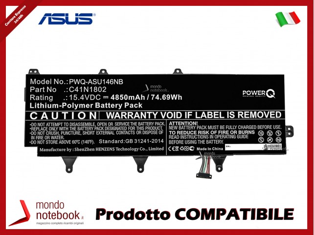 Batteria PowerQ per Asus GX701G 4850 mAh 15.4V P/N 0B200-03140100 Nero