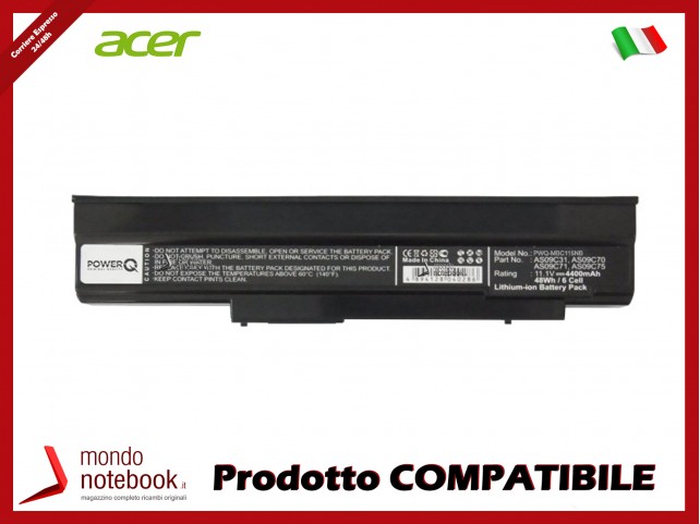 Batteria PowerQ per Acer e altri brand 4400mAh 11.1V P/N AS09C31 Nero