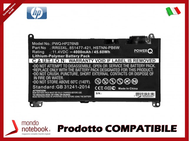 Batteria PowerQ per HP MT20 4000 mAh 11.4V P/N 2TT74UT Nero
