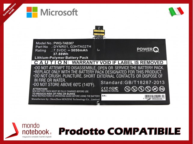 Batteria PowerQ per Microsoft 1724 5050mAh 7.5V P/N DYNR01