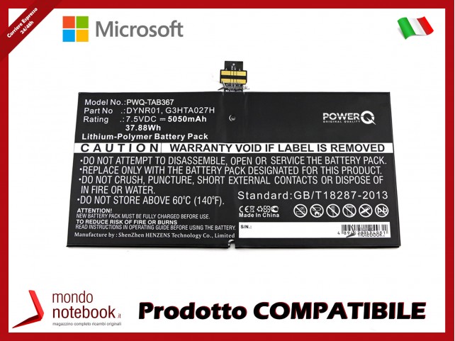 Batteria PowerQ per Microsoft Surface Pro 4 1724 37.88Wh 7.5V 5050mAh DYNR01