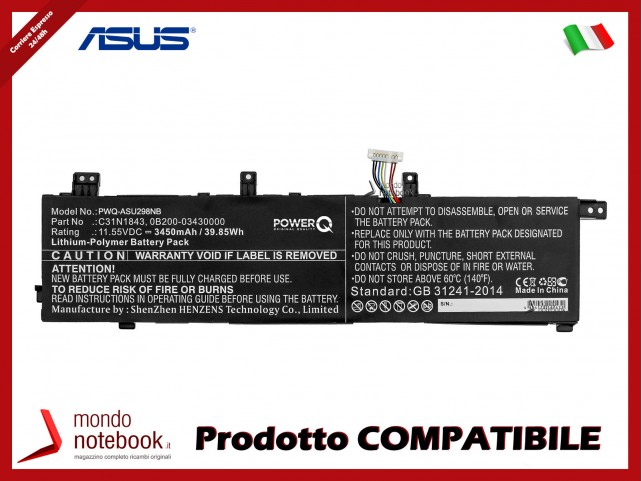 Batteria PowerQ per Asus VivoBook S14 S432FA 3450 mAh 11.55V P/N 0B200-03430000 Nero