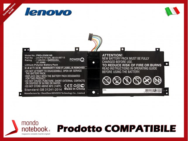 Batteria PowerQ per Lenovo IdeaPad MIIX 510 12ISK 4850 mAh 7.68V P/N 2ICP5/70/106 Nero
